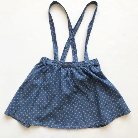 H&M NWT chambray polka dot suspender skirt 9-10Y - Picture 1 of 4